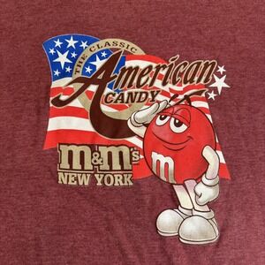 VTG M&Ms World T Shirt Medium Classic American Candy Red New York US Flag Salute